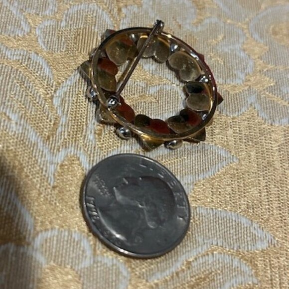 KREMENTZ 14K Rolled Gold Overlay Heart Blue Rhinestone Circle BROOCH - Picture 6 of 7